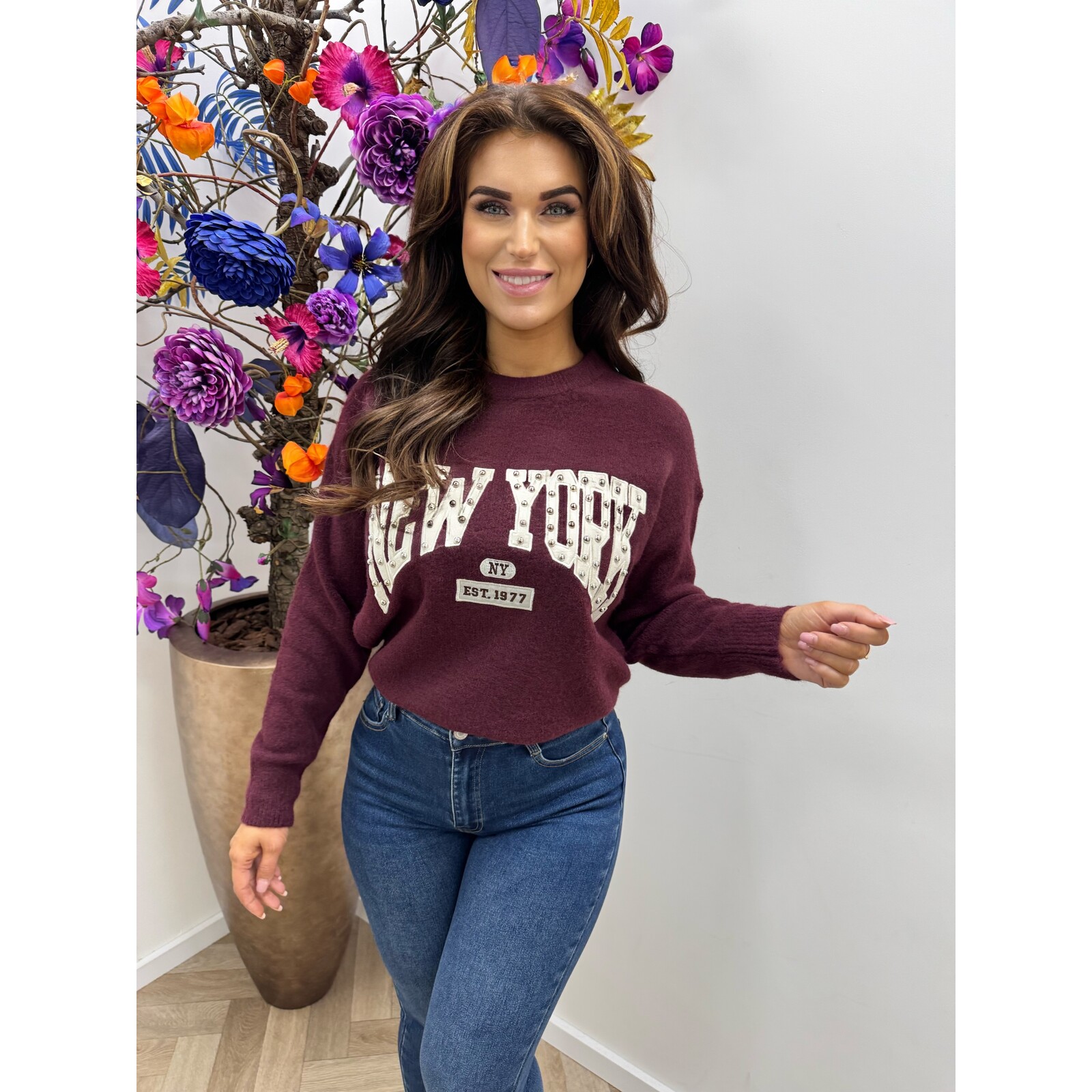 Sweater rock en rol studs M992 bordeaux