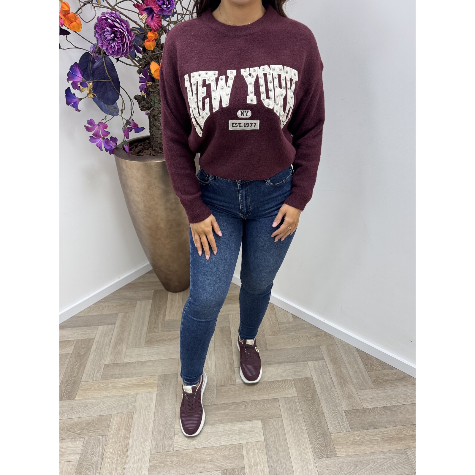 Sweater rock en rol studs M992 bordeaux