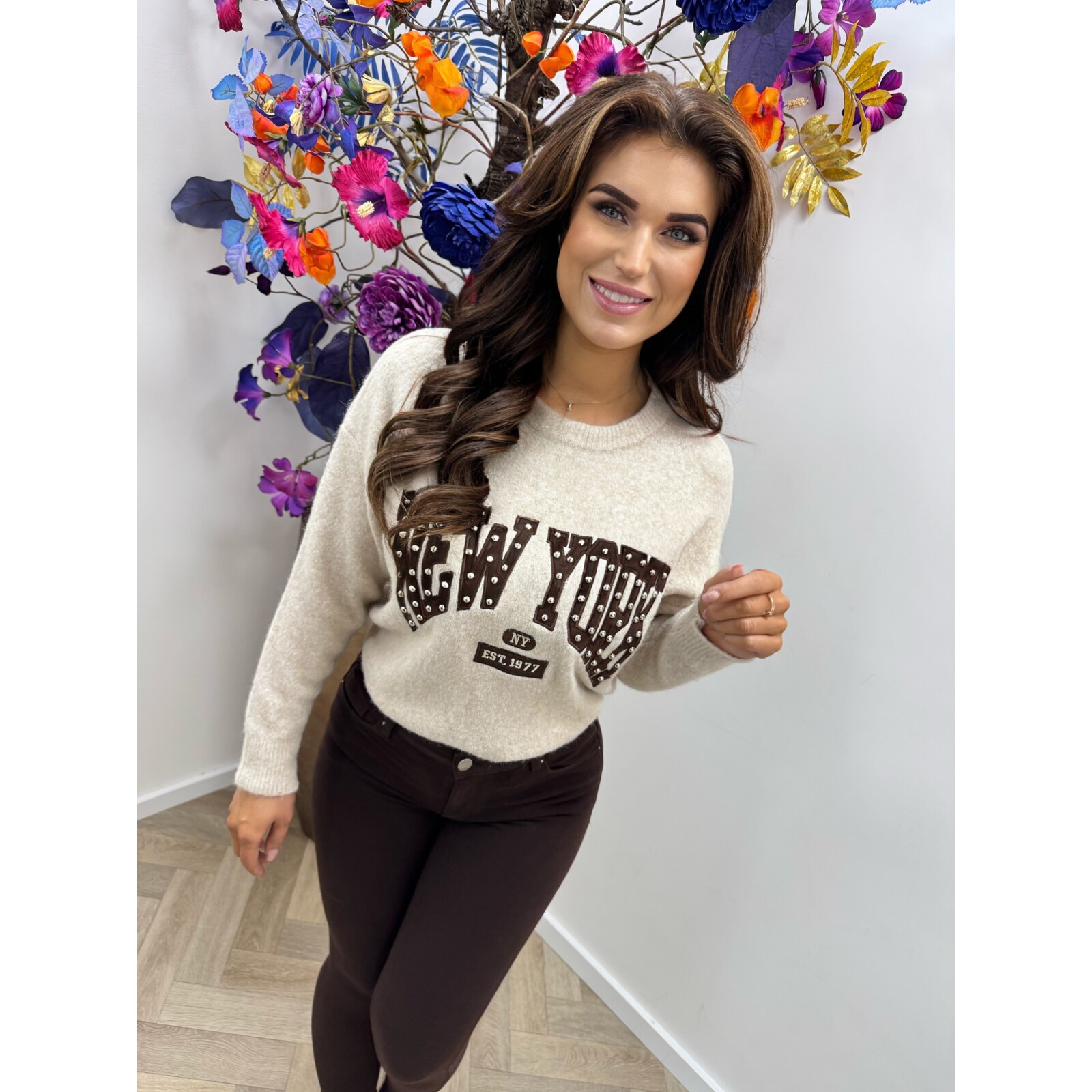 Sweater rock en rol studs M992 beige