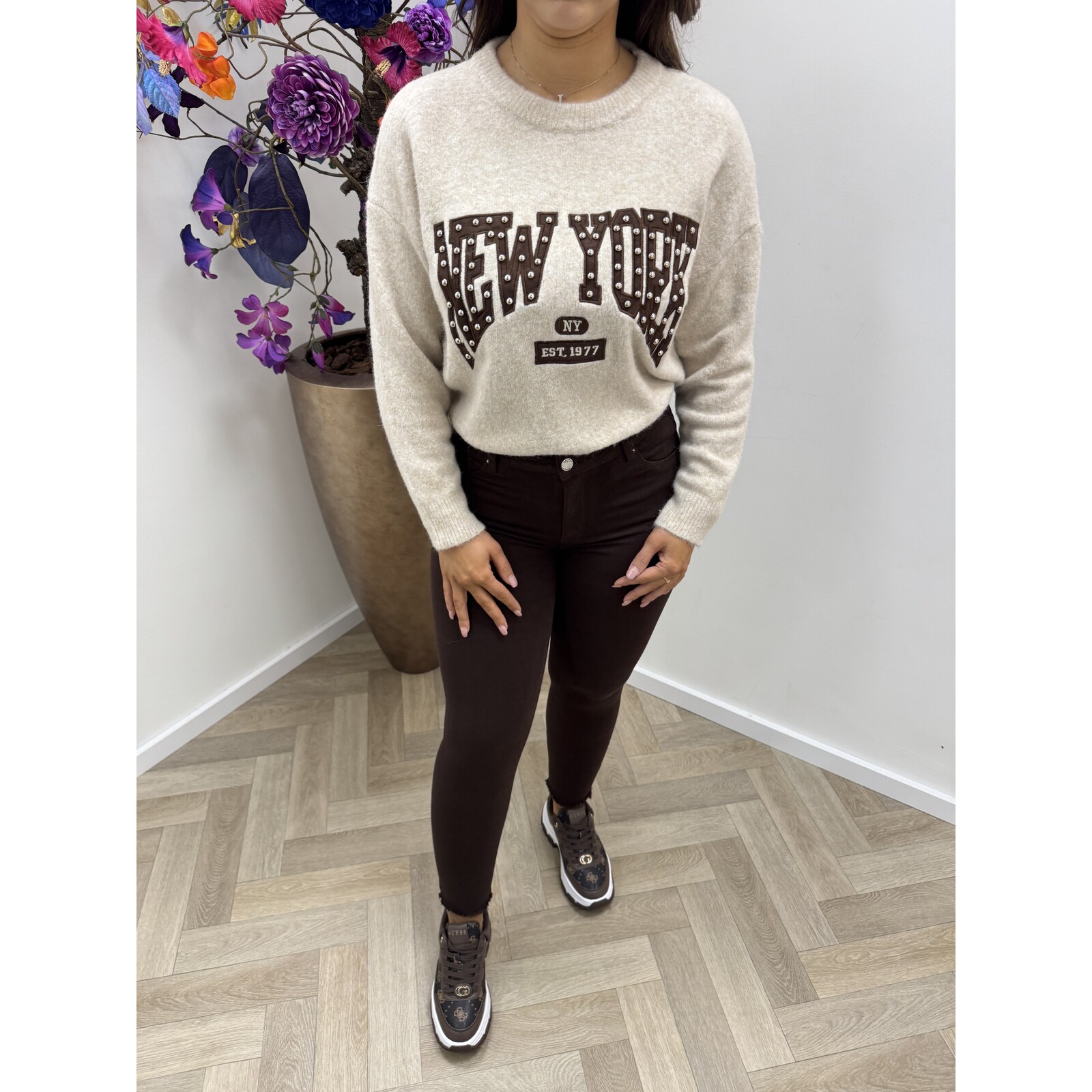 Sweater rock en rol studs M992 beige