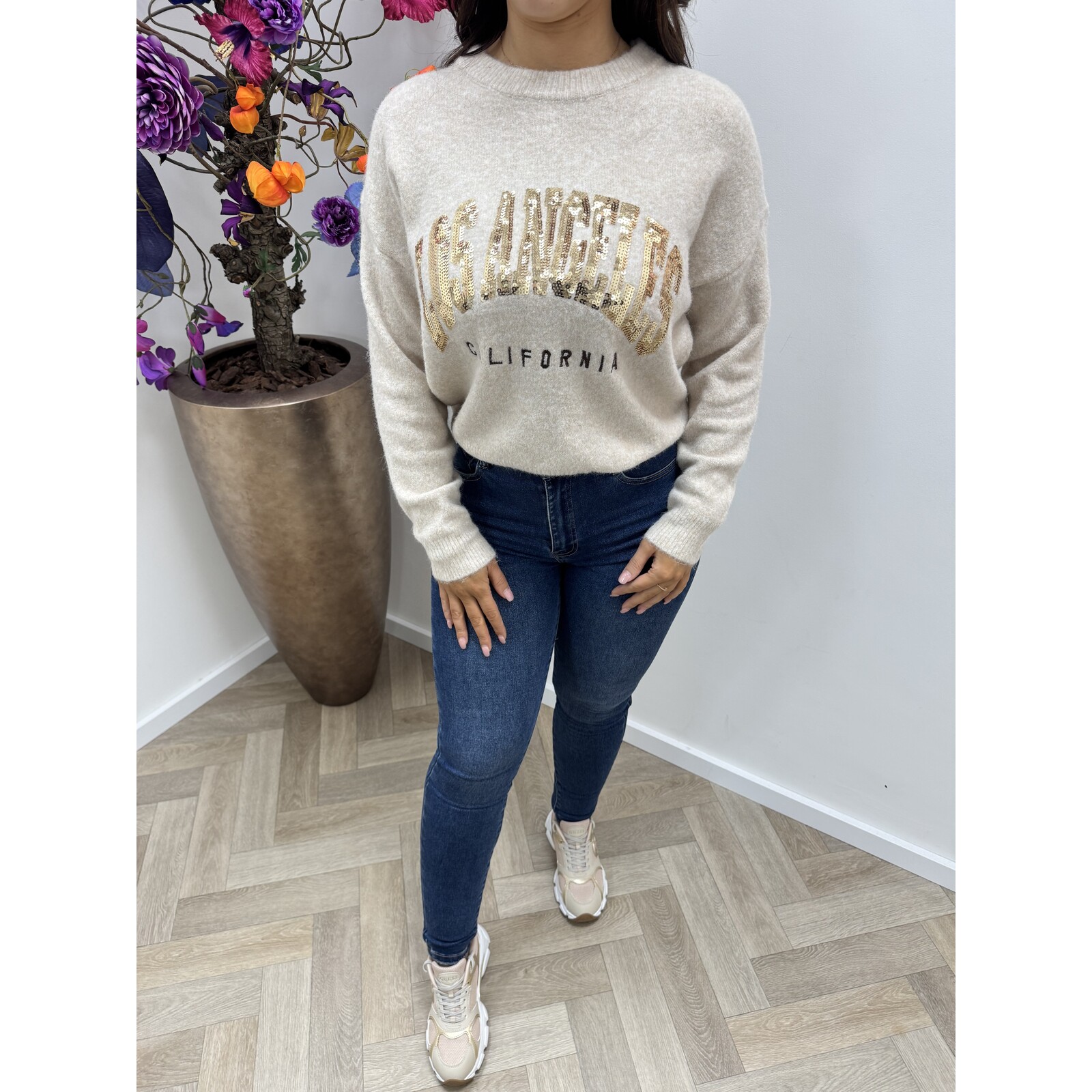 Sweater Los angeles pailletten AM788 Beige
