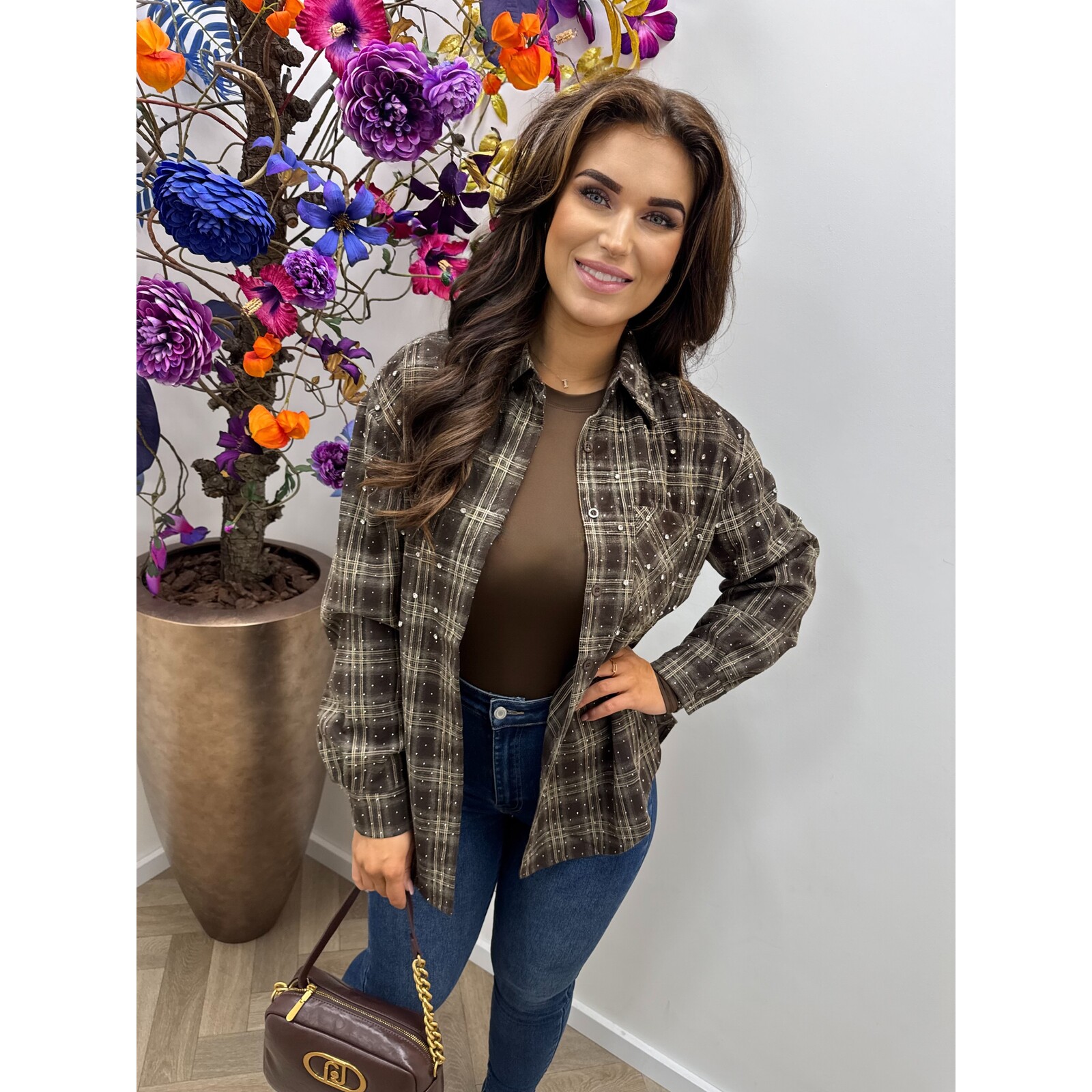 Blouse ruit diamonds EN126 Choco