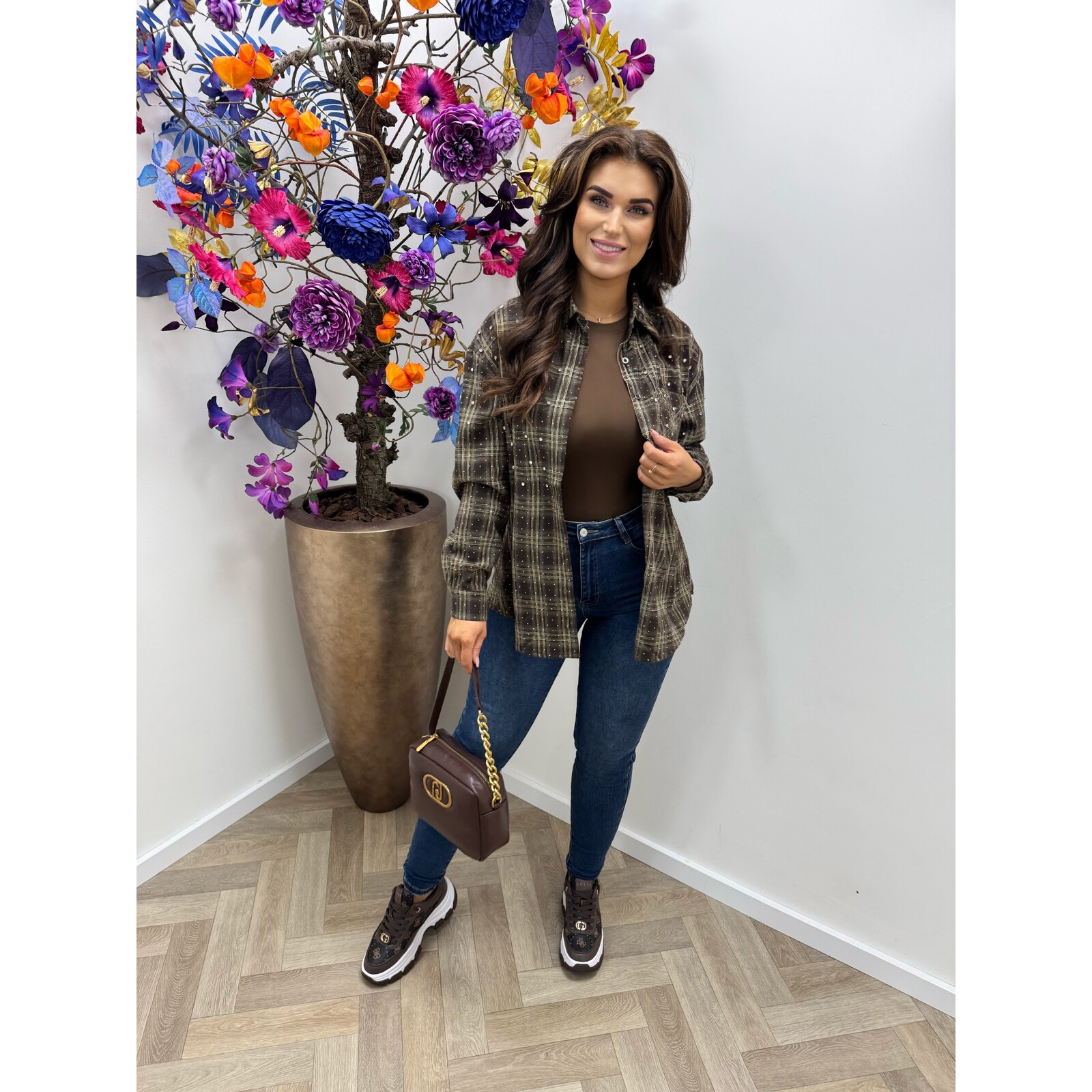 Blouse ruit diamonds EN126 Choco