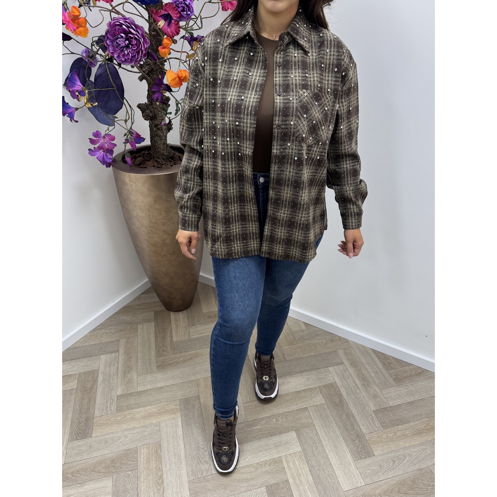 Blouse ruit diamonds EN126 Choco