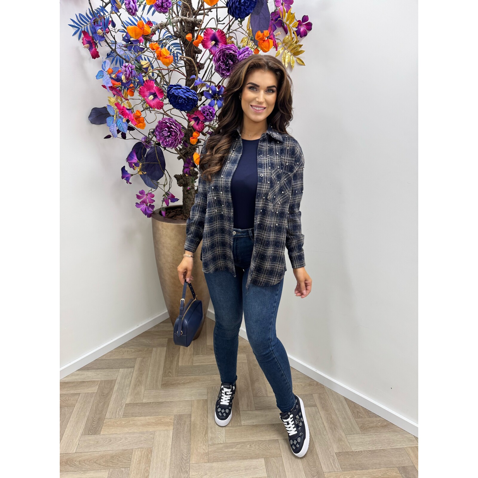 Blouse ruit diamonds EN126 Navy