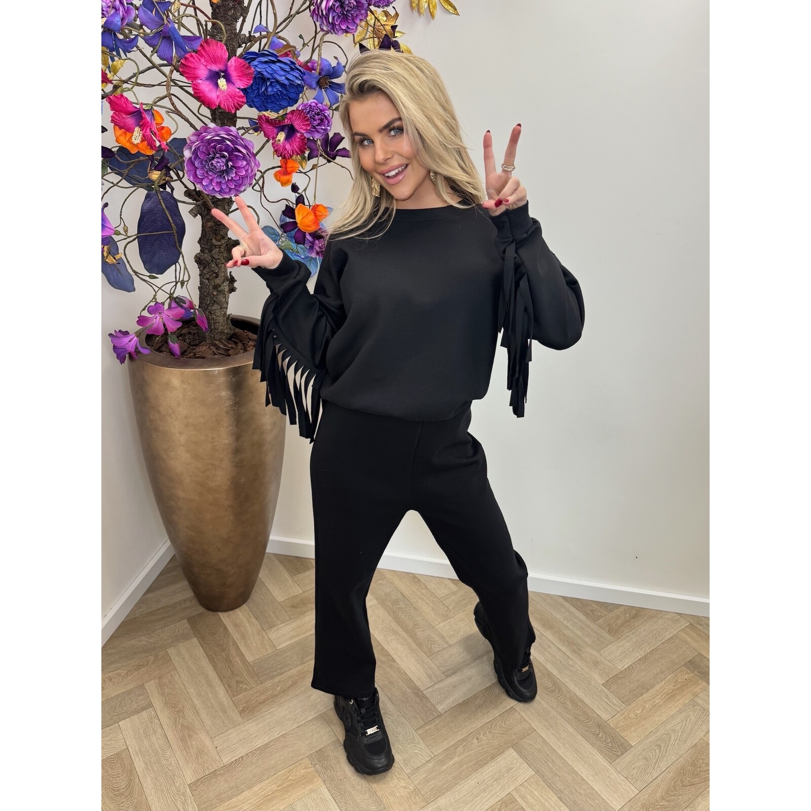 2 delig franje pak black