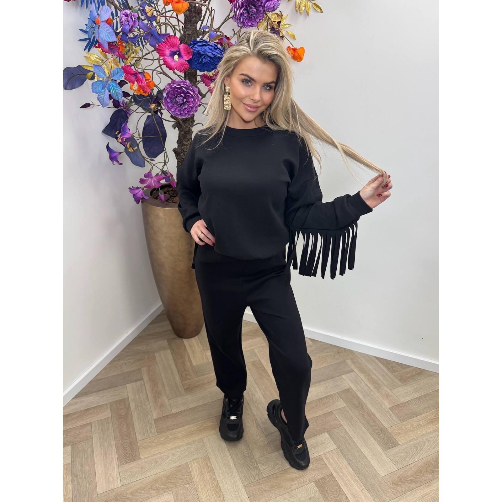 2 delig franje pak black