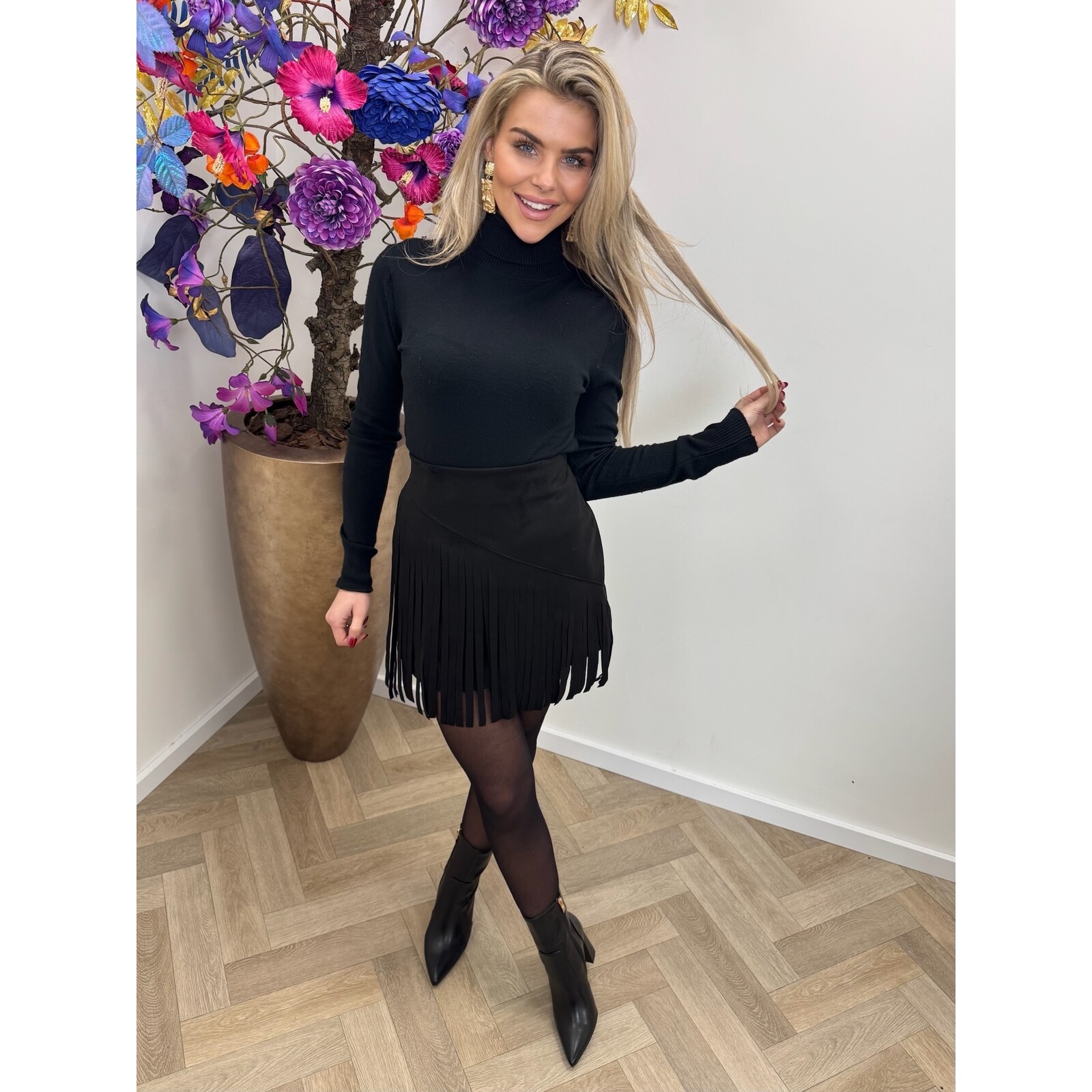 Skirt Suede franje black