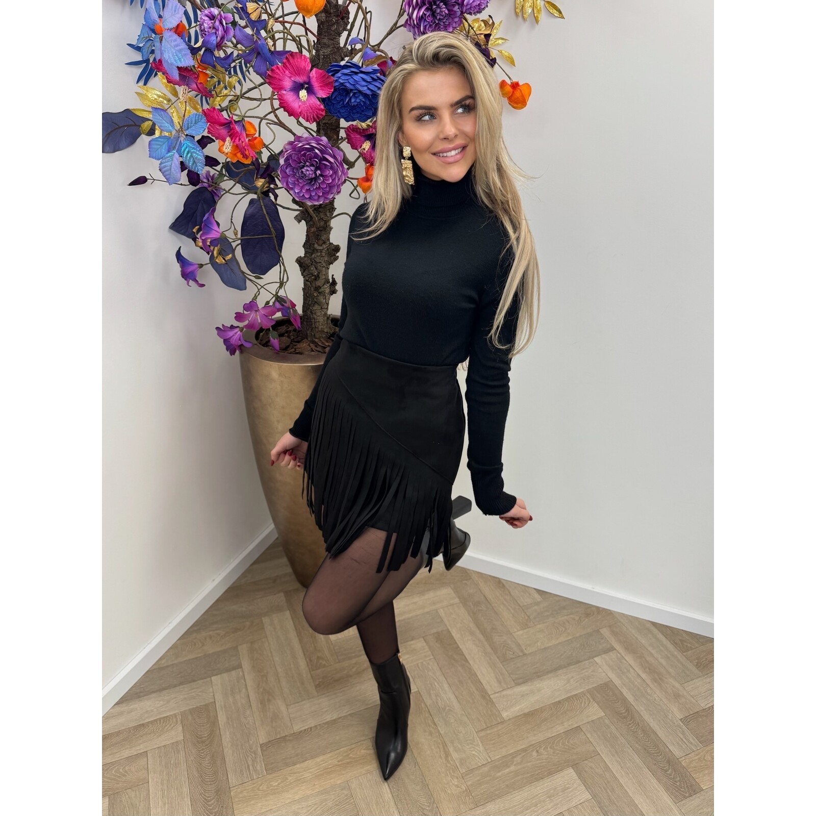 Skirt Suede franje black