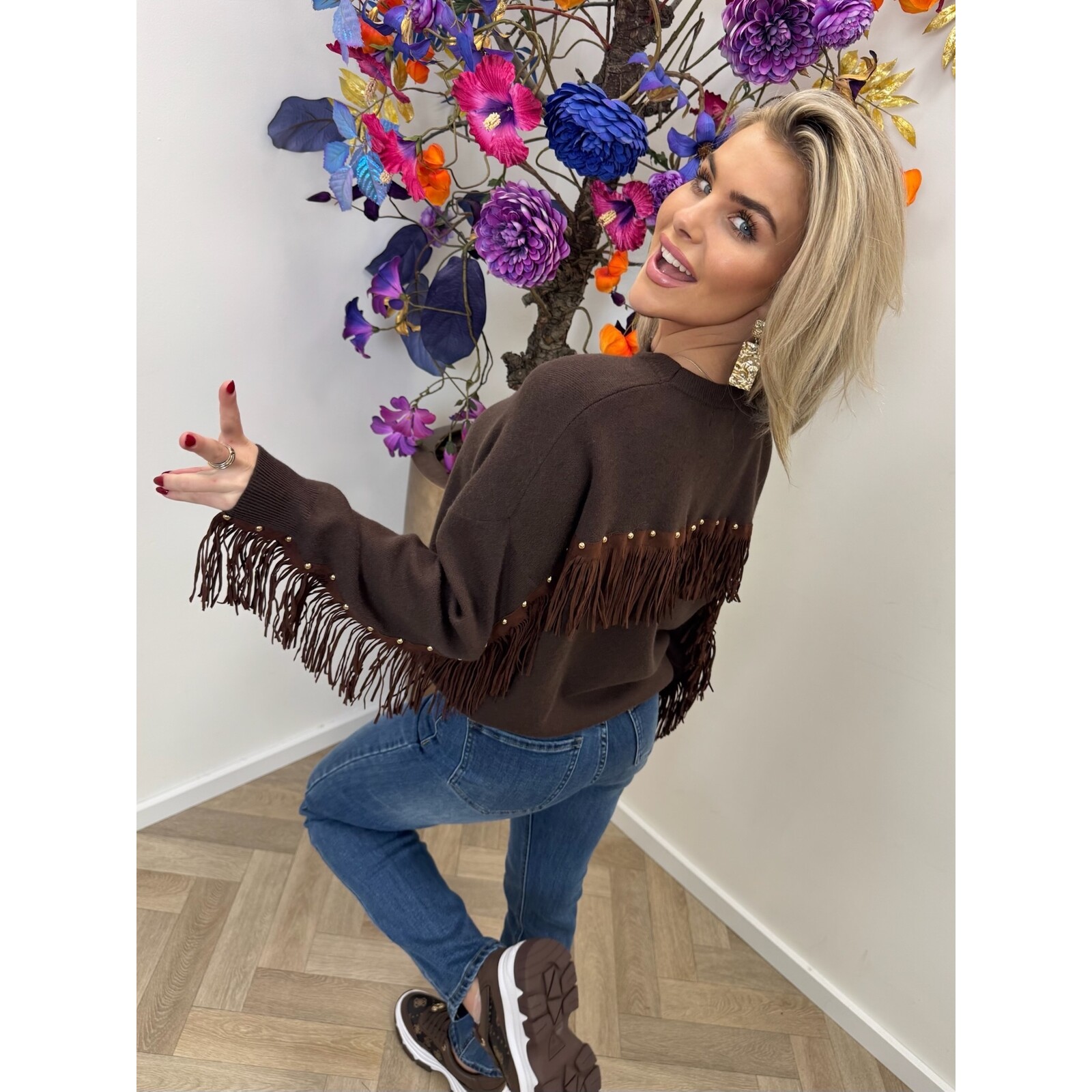 sweater franje u-6548 choco