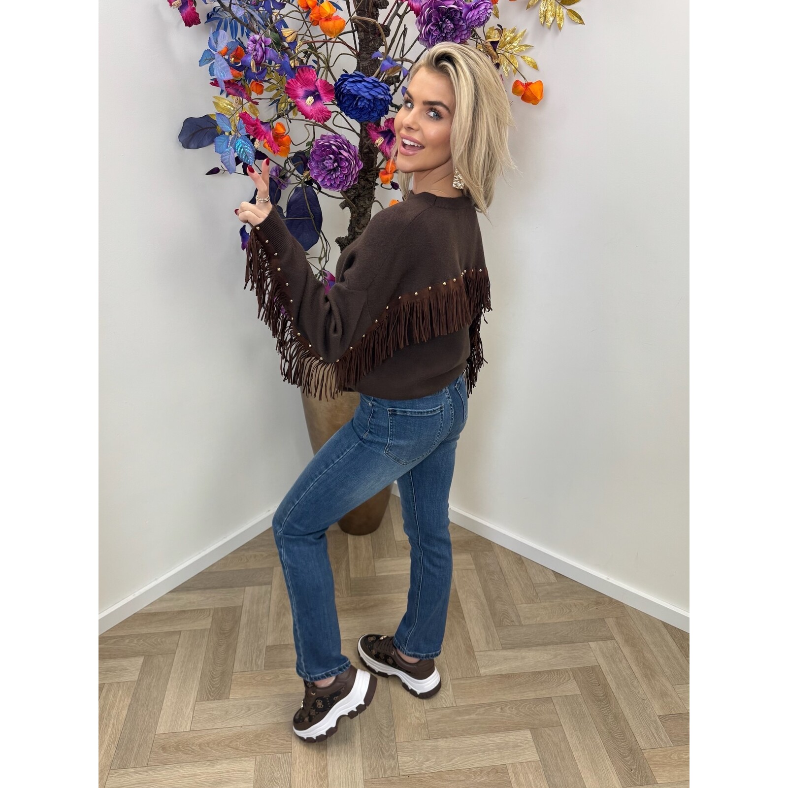 sweater franje u-6548 choco