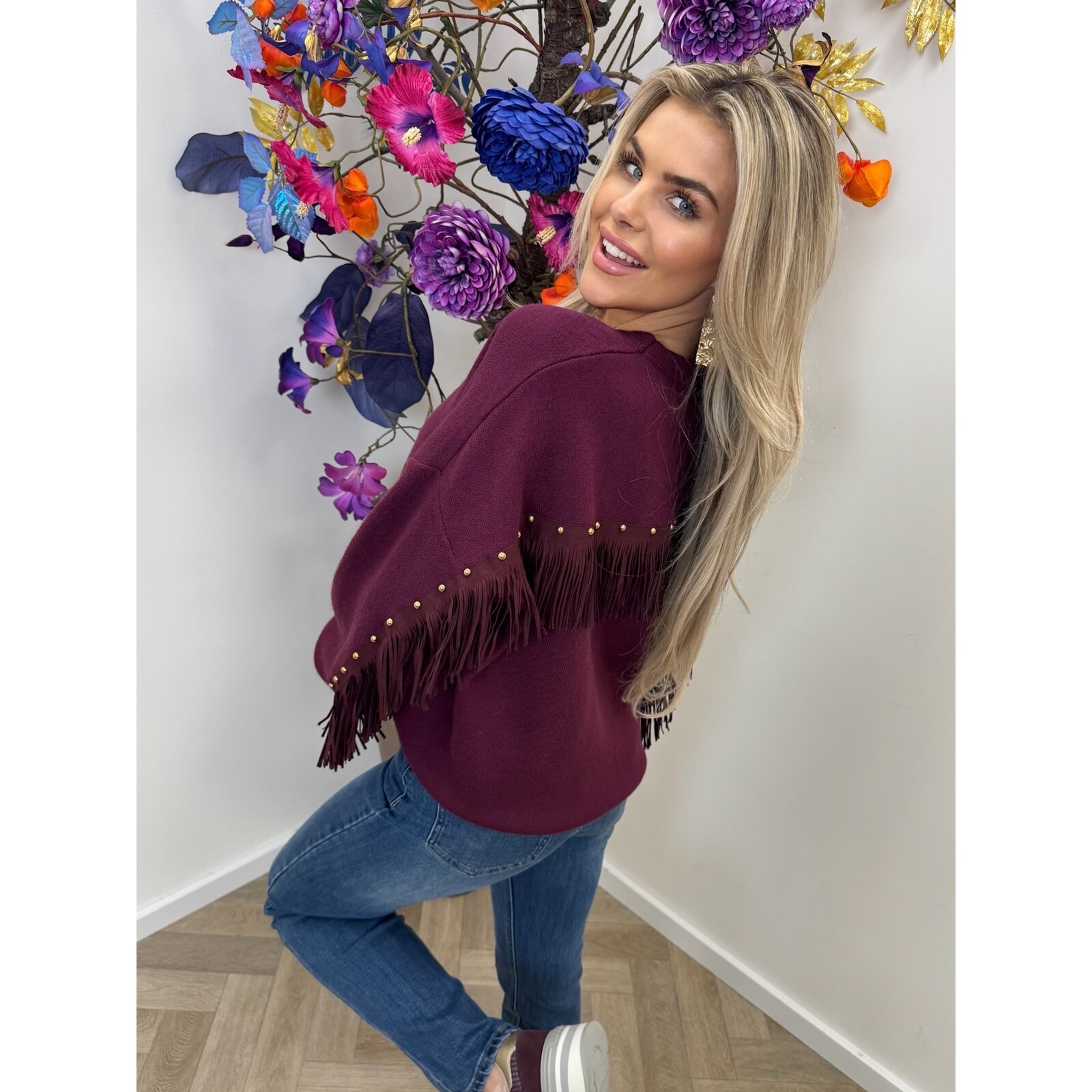 sweater franje u-6548 bordeaux