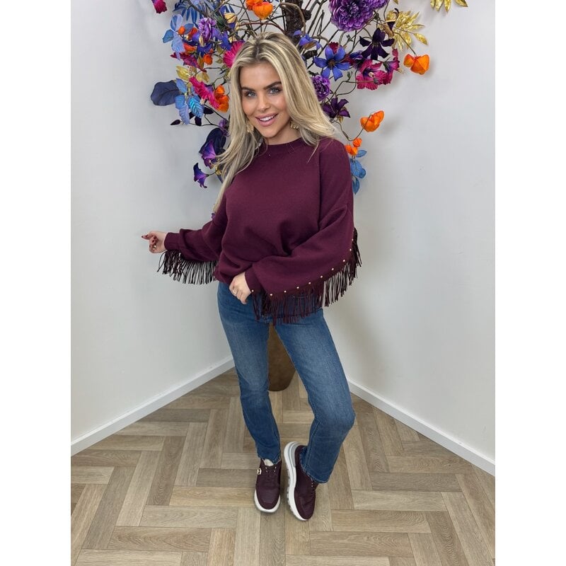 sweater franje u-6548 bordeaux