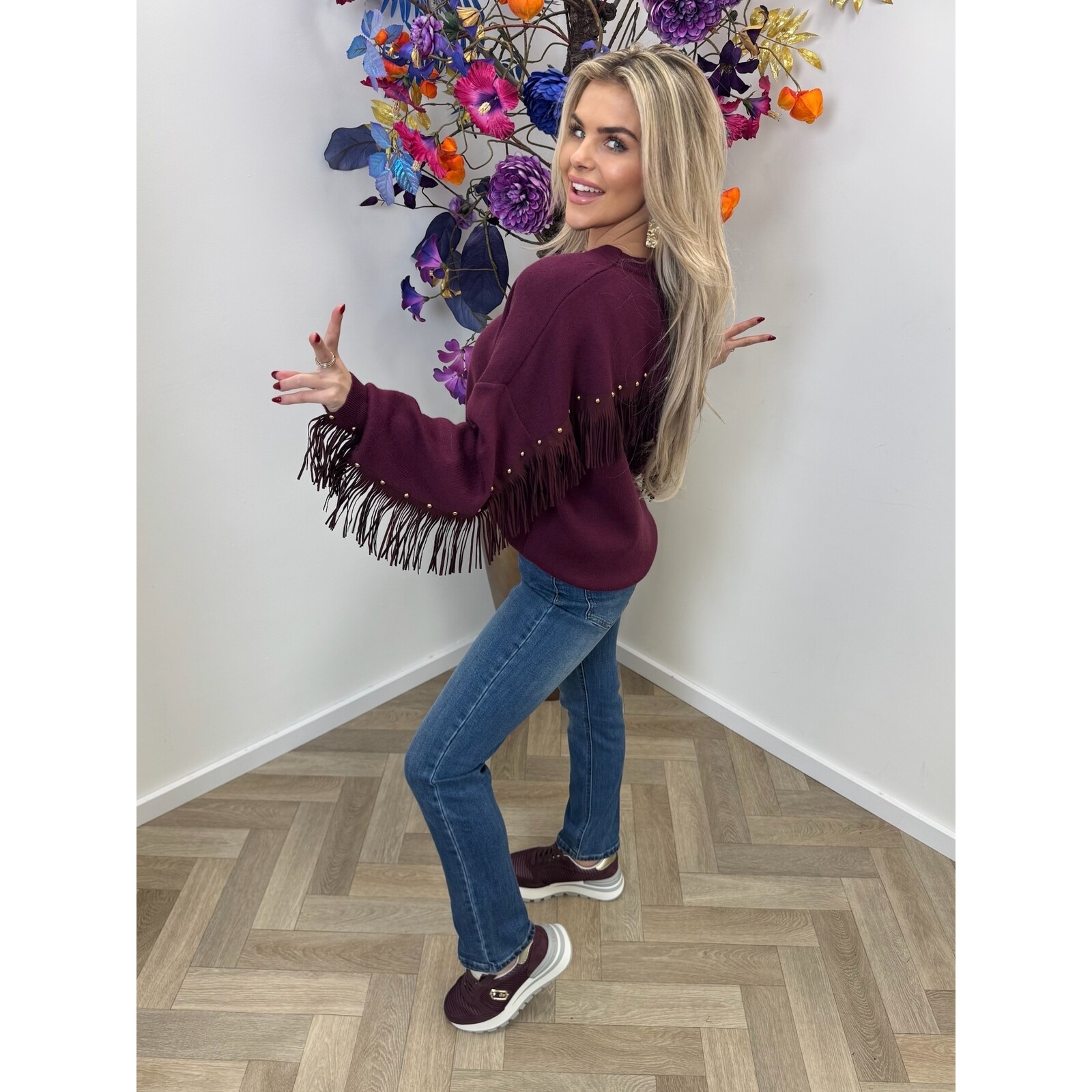 sweater franje u-6548 bordeaux