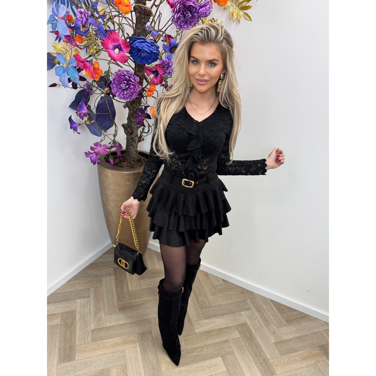 Body ruffle lace 0538 black