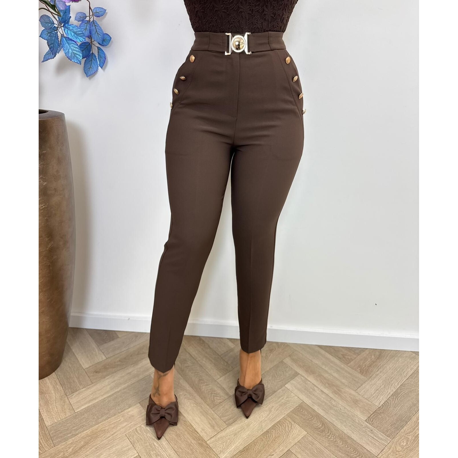 Pants Gold Button Lily P933 Choco