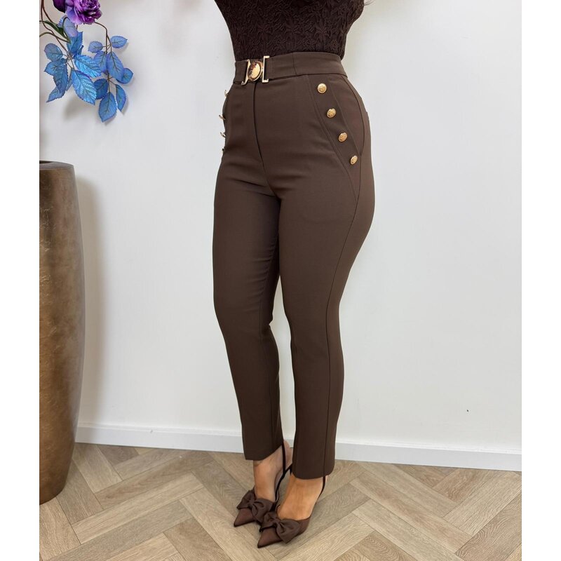 Pants Gold Button Lily P933 Choco