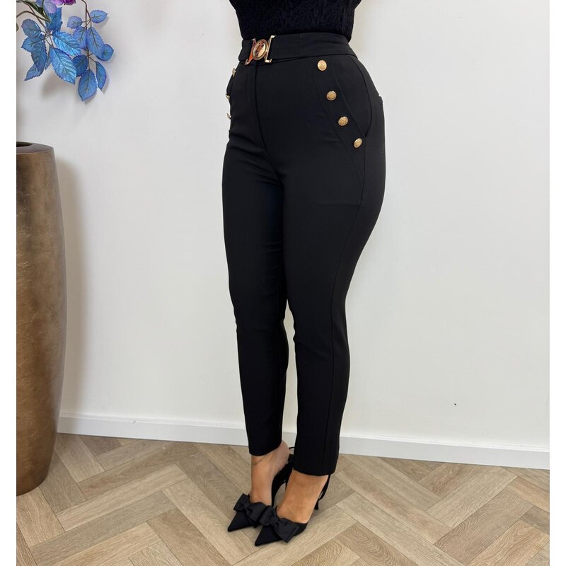 Pants Gold Button Lily P933 black
