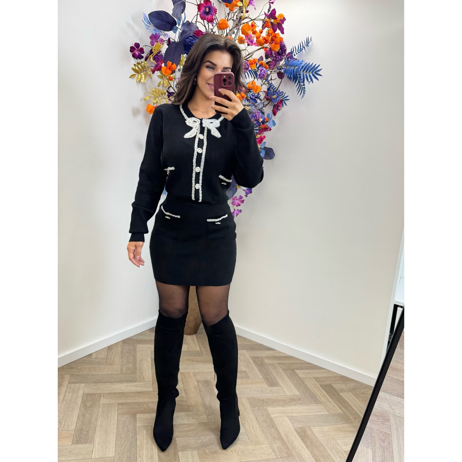 2 delige set pearls bow TY26405 black