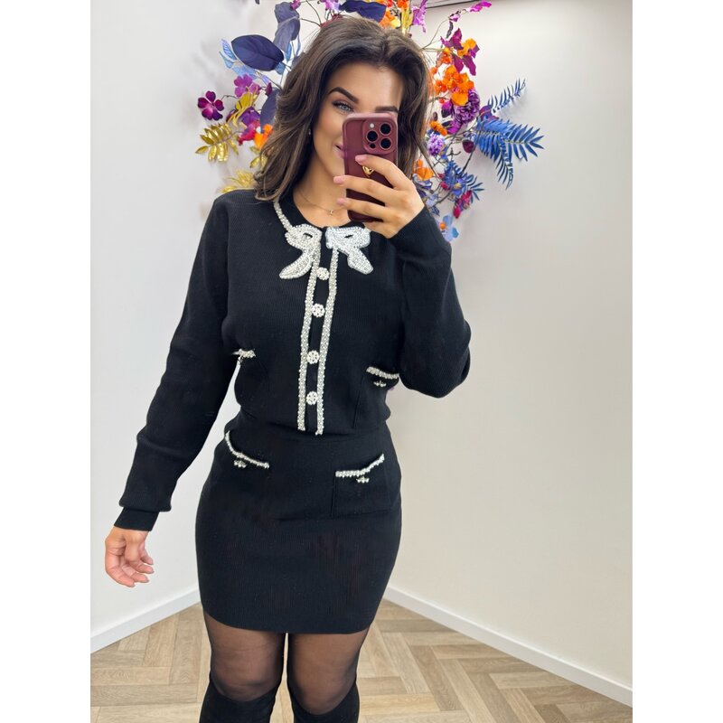 2 delige set pearls bow TY26405 black