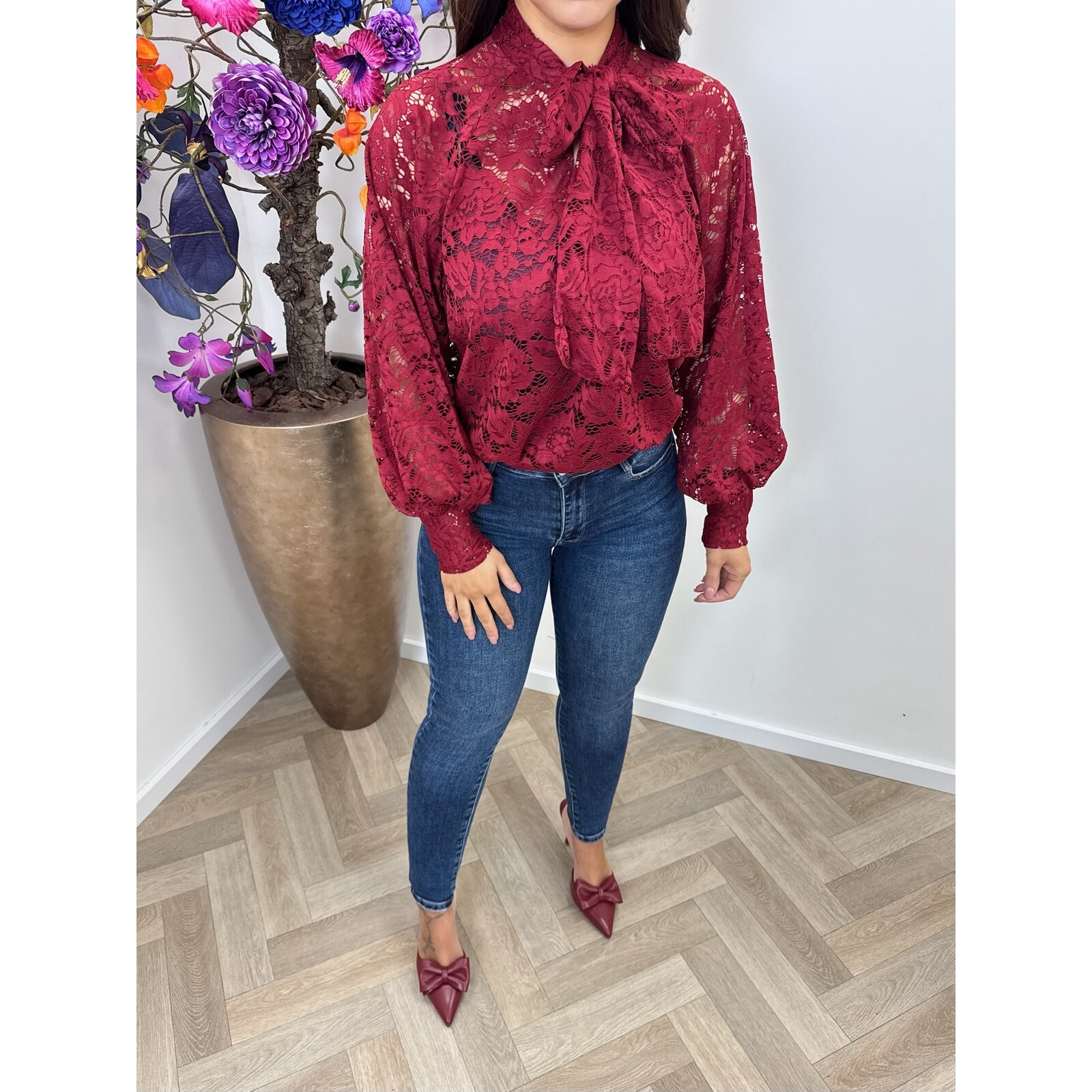 Blouse Lace strik Red