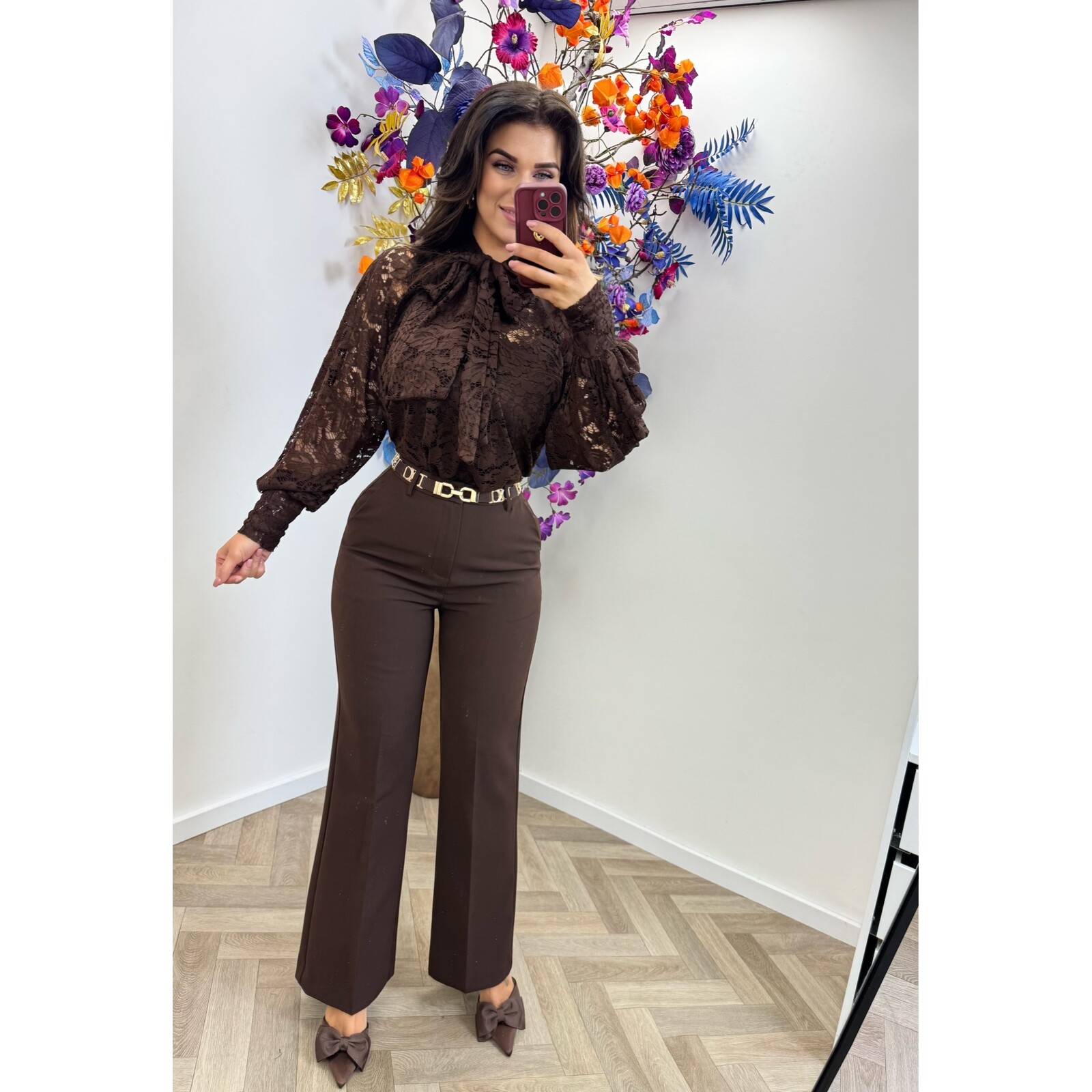 Blouse Lace strik Choco