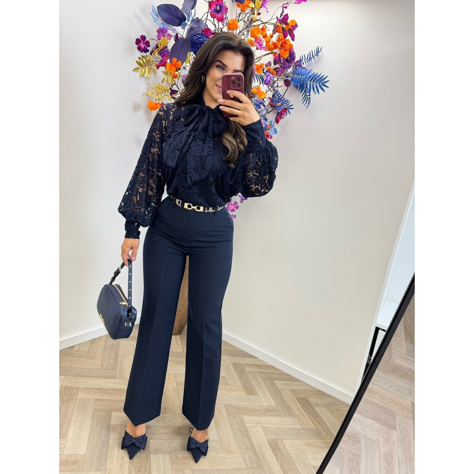 Blouse Lace strik Navy