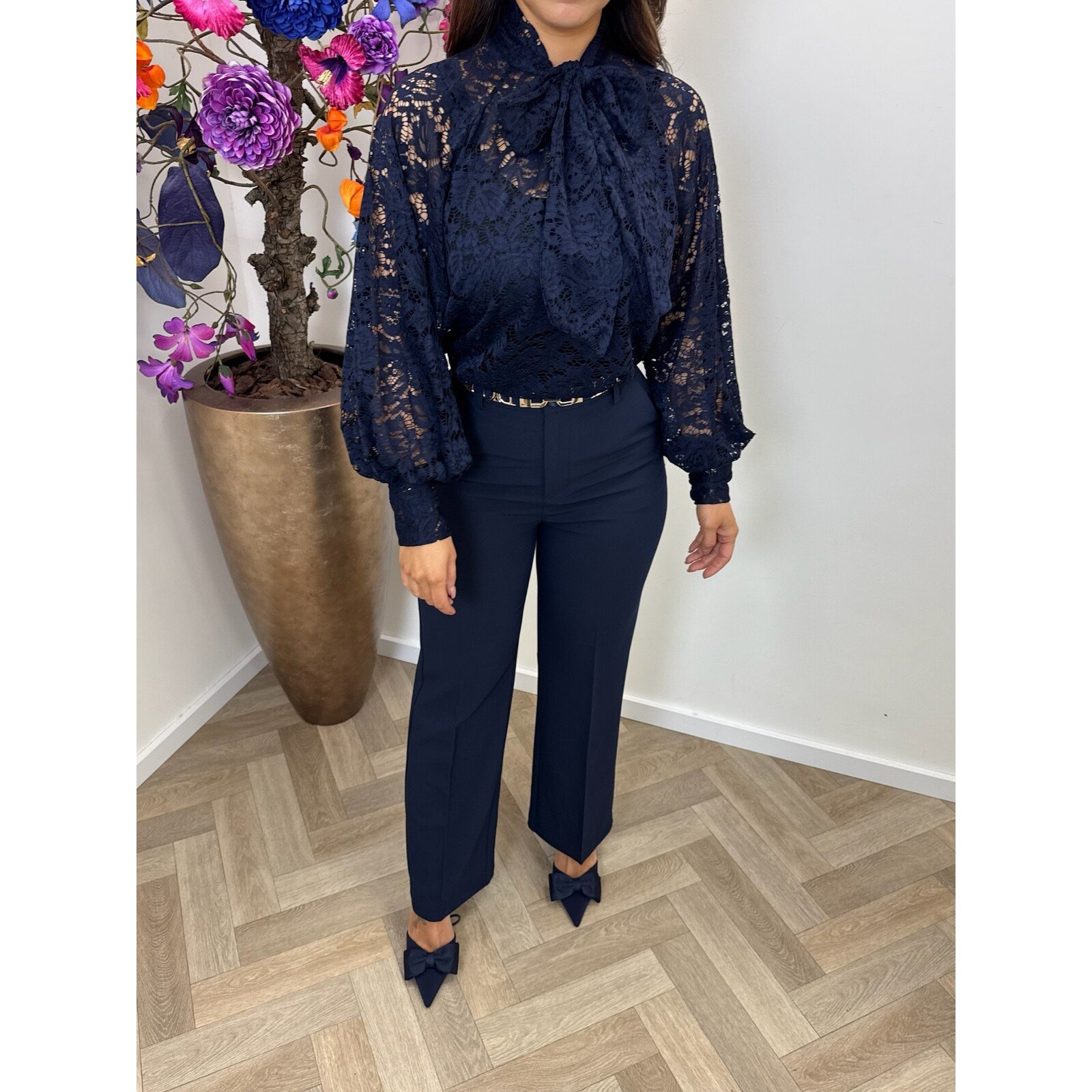 Blouse Lace strik Navy