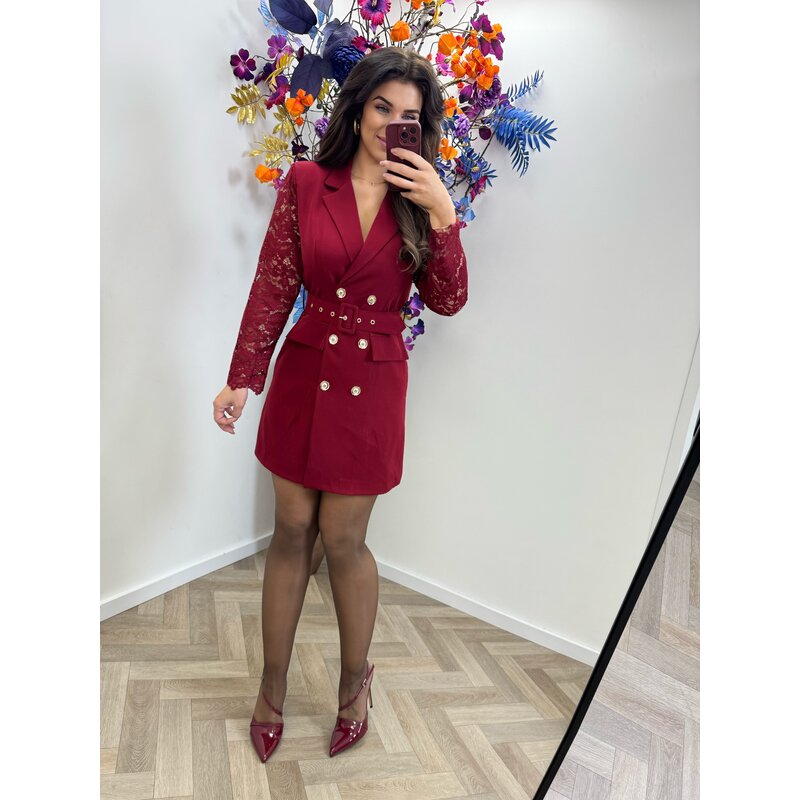 Blazer Dress Lace Sleeve Bordeaux