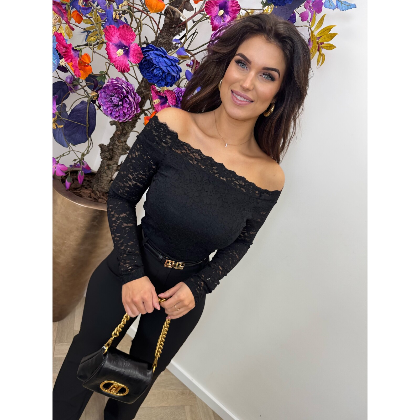 Top Mia off shoulder lace Black