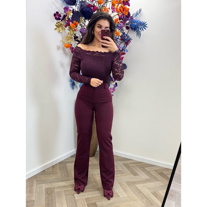 Top Mia off shoulder lace Wine