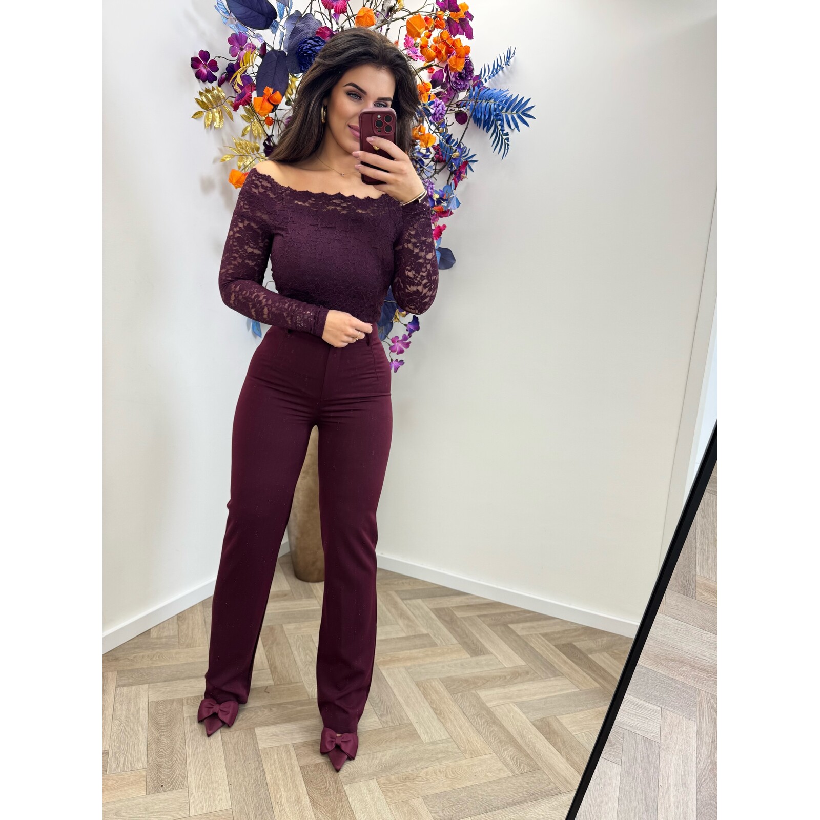 Top Mia off shoulder lace Wine