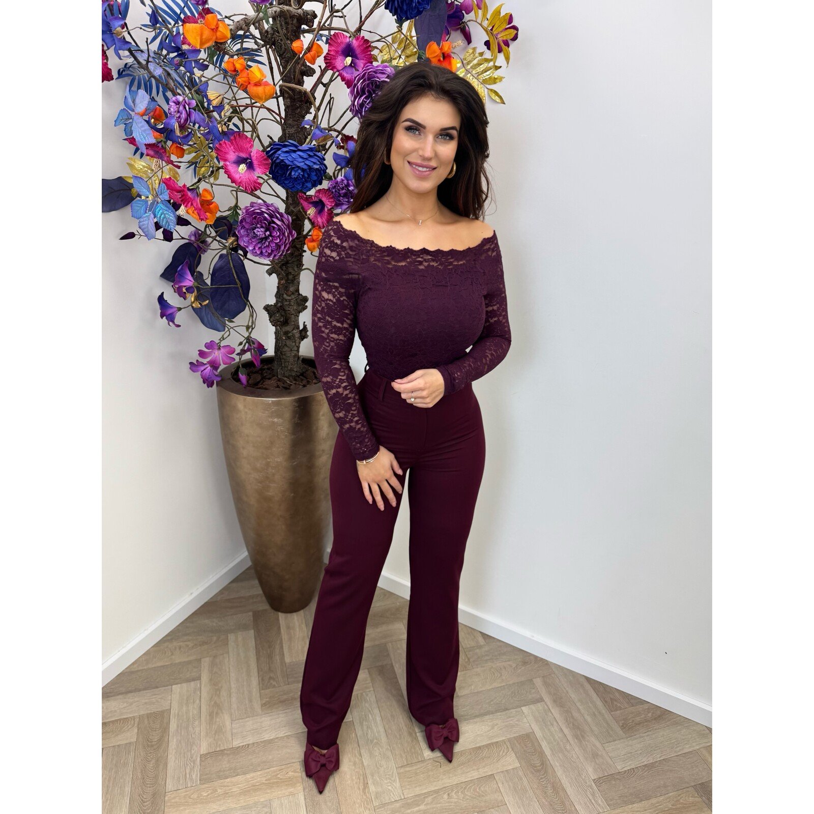 Top Mia off shoulder lace Wine