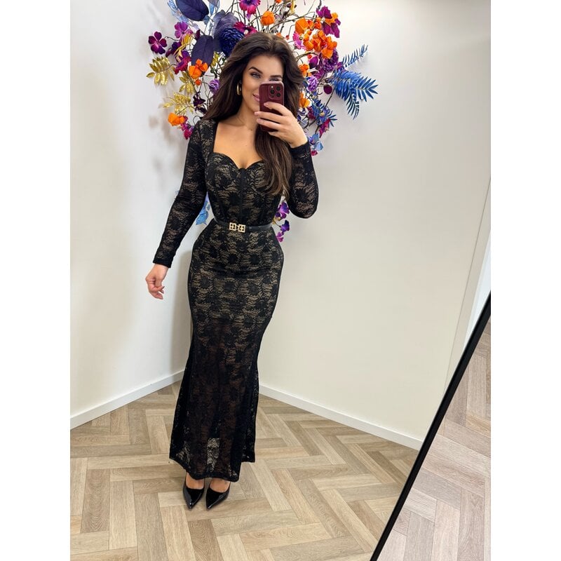 Long Dress Ariel Lace M7319 Black