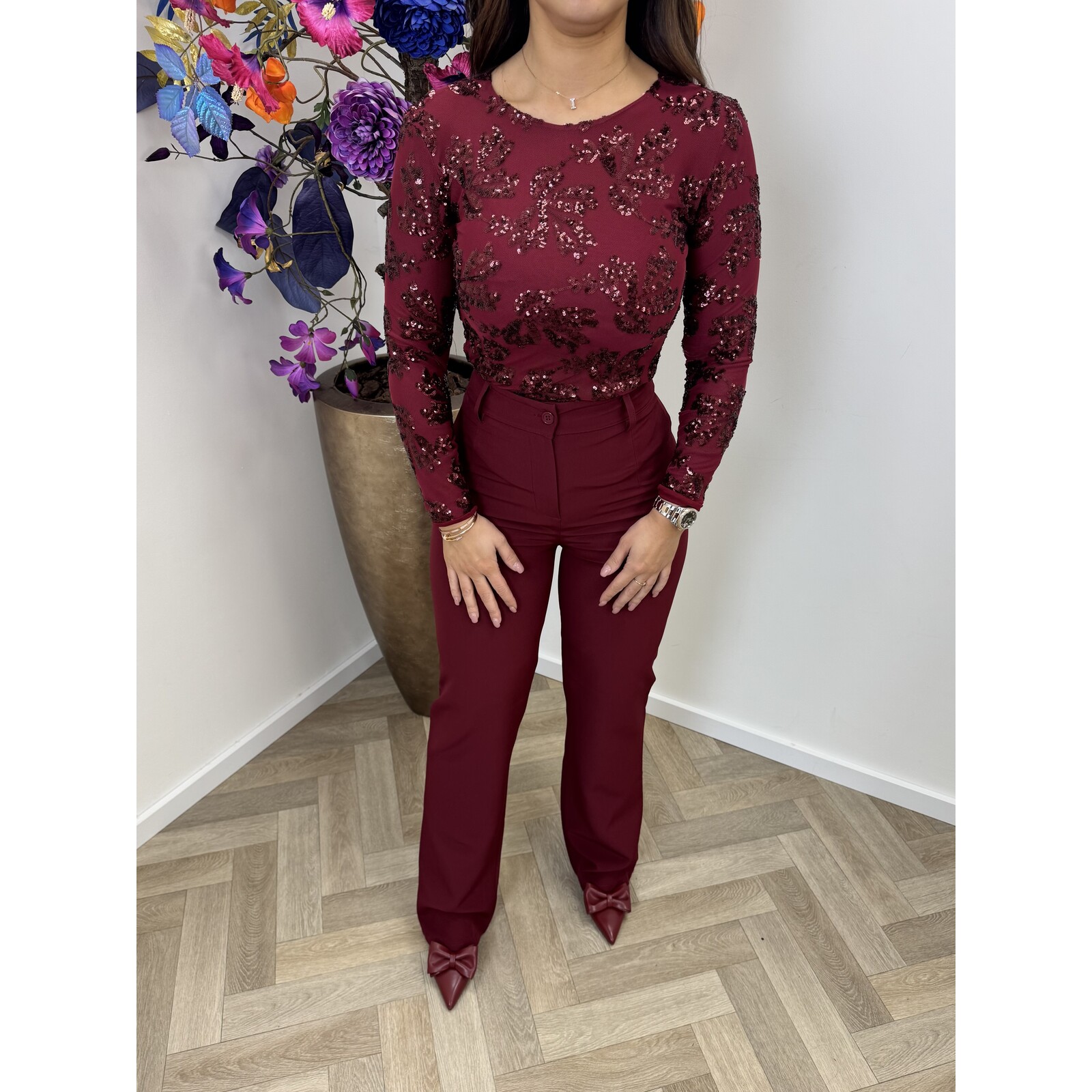 Top Lovika pailletten Bordeaux