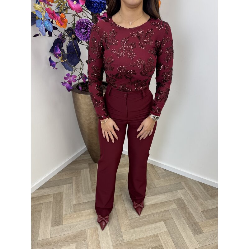 Top Lovika pailletten Bordeaux