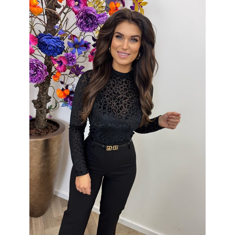 Body velvet leopard 13518 black