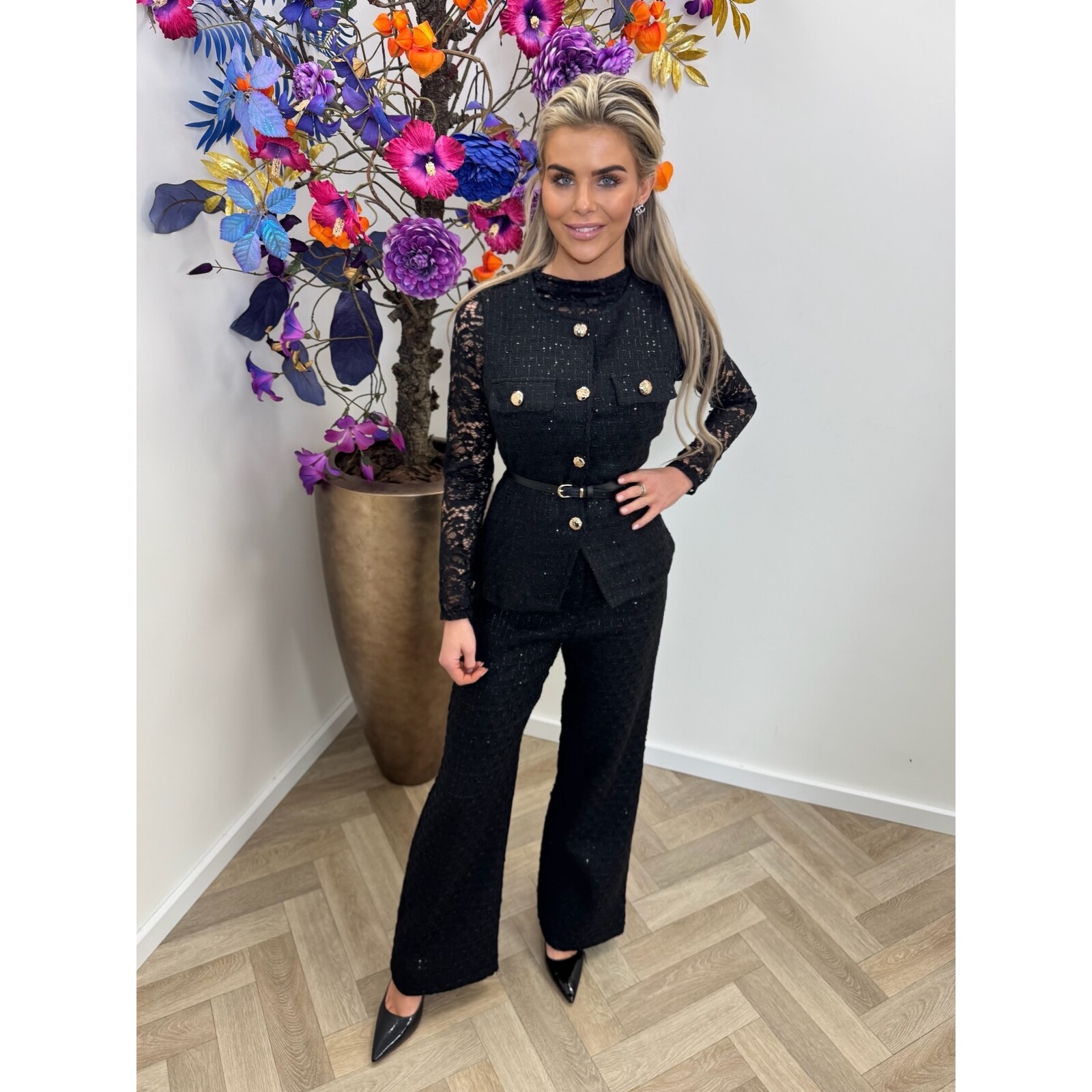 Lurex Tweed Gilet Black 3235