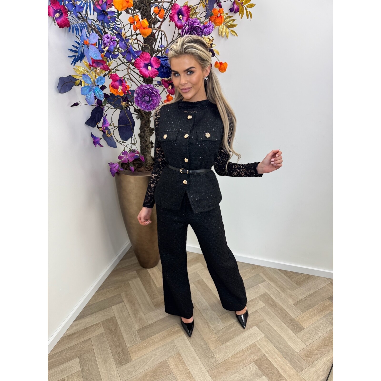 Lurex Tweed Gilet Black 3235