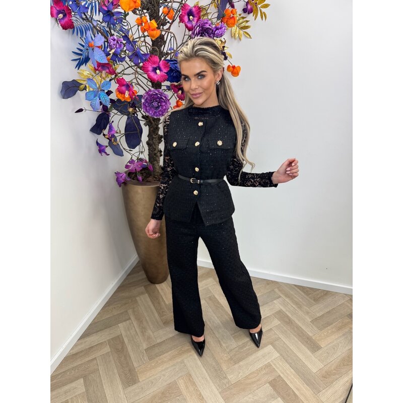 Lurex Tweed Gilet Black 3235