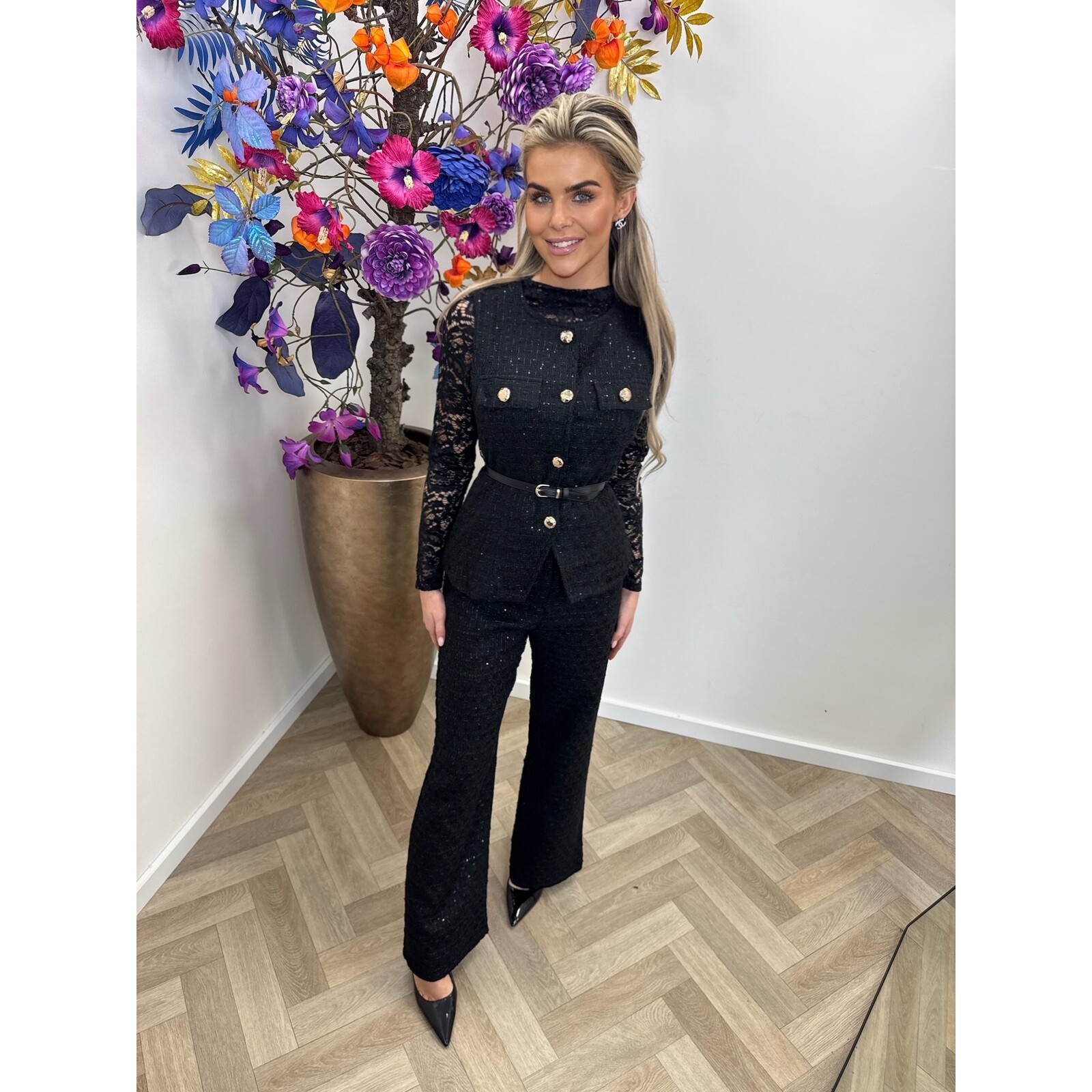 Lurex Tweed Gilet Black 3235