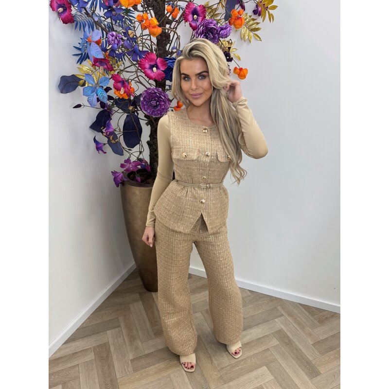 Lurex Tweed Gilet Camel 3235