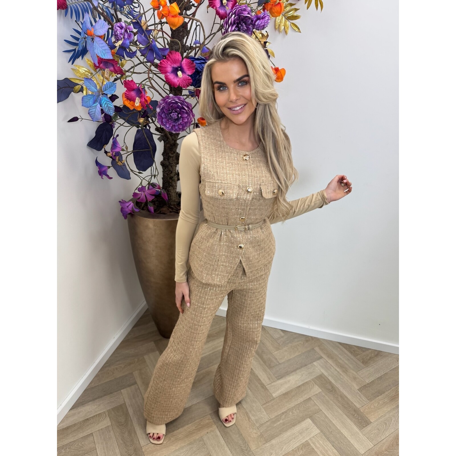 Lurex Tweed Gilet Camel 3235