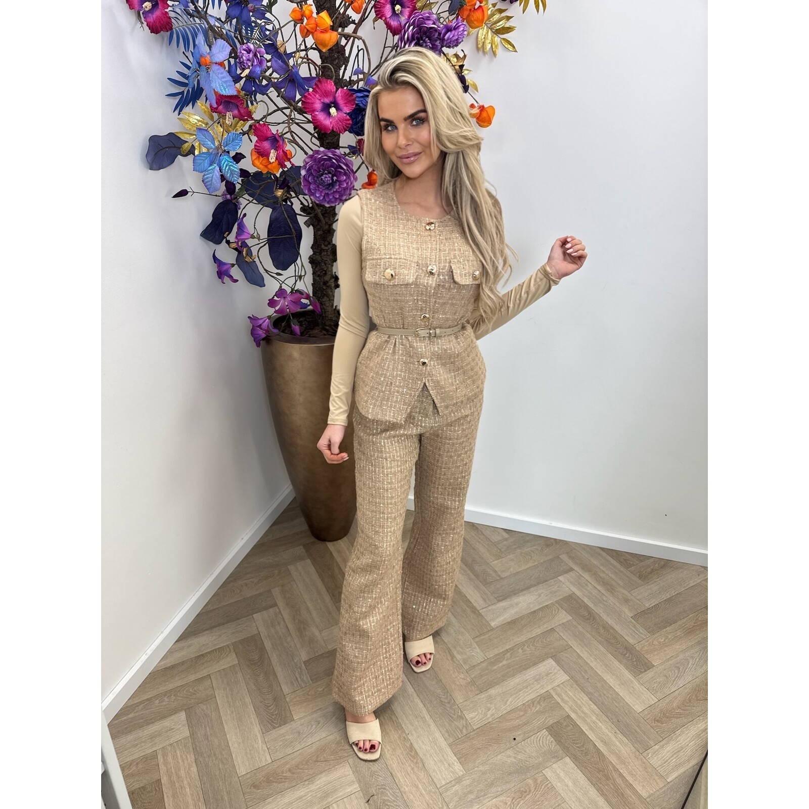 Lurex Tweed Gilet Camel 3235