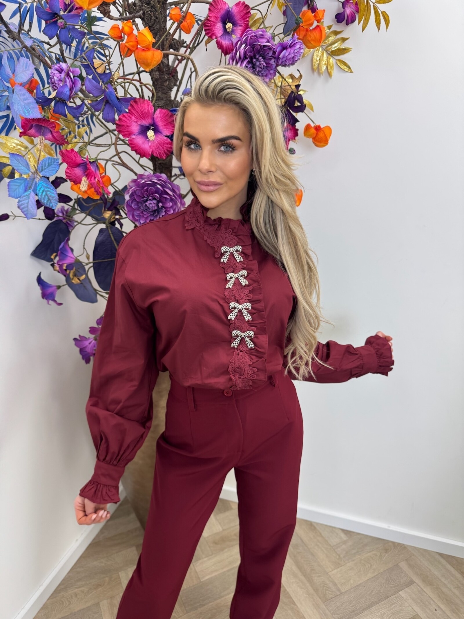 Blouse Diamonds  Strikjes Bordeaux TY26426