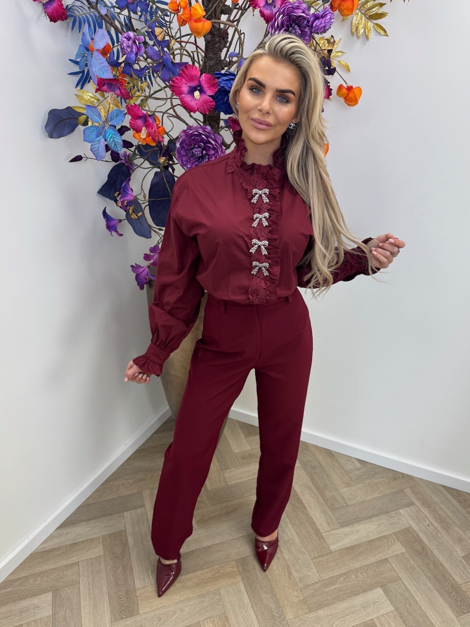 Blouse Diamonds  Strikjes Bordeaux TY26426