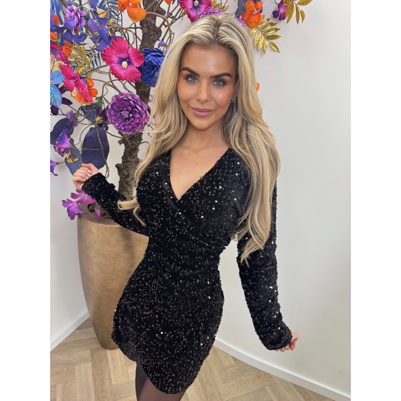 Pailletten Dress Overslag Black 02-3573