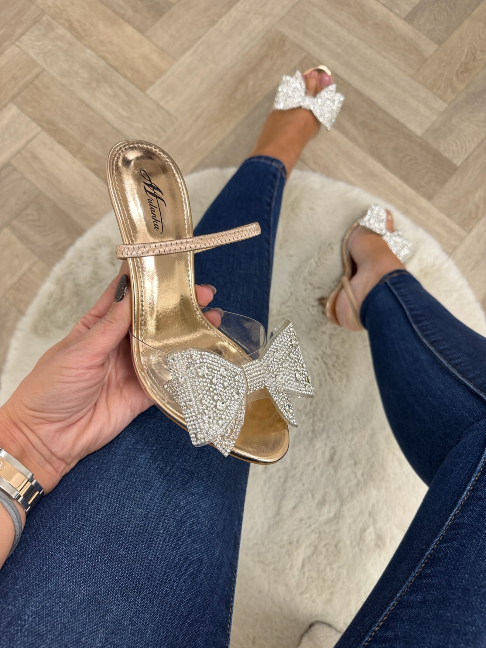 Party Heels Diamonds Bow OK-101 Champagne