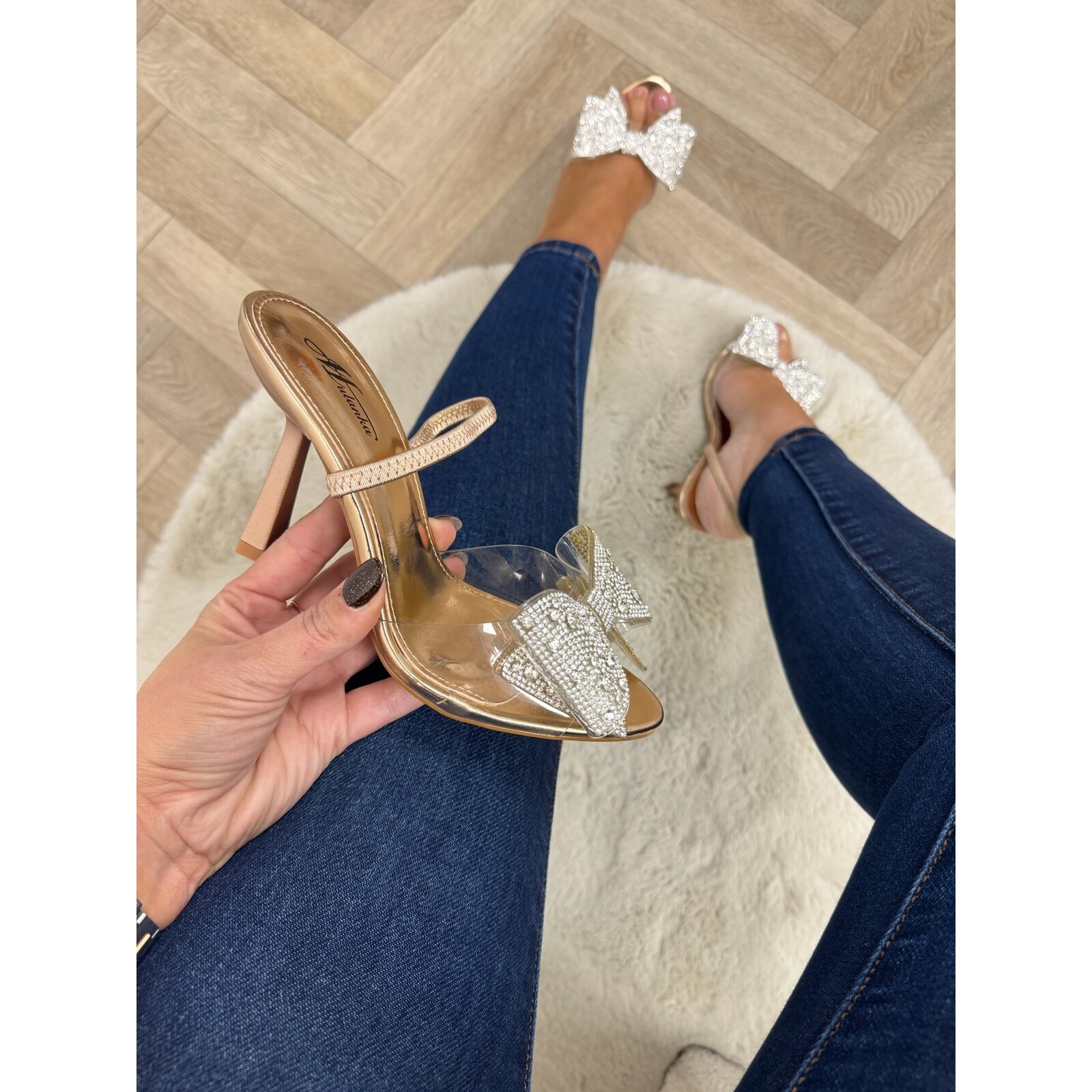 Party Heels Diamonds Bow OK-101 Champagne