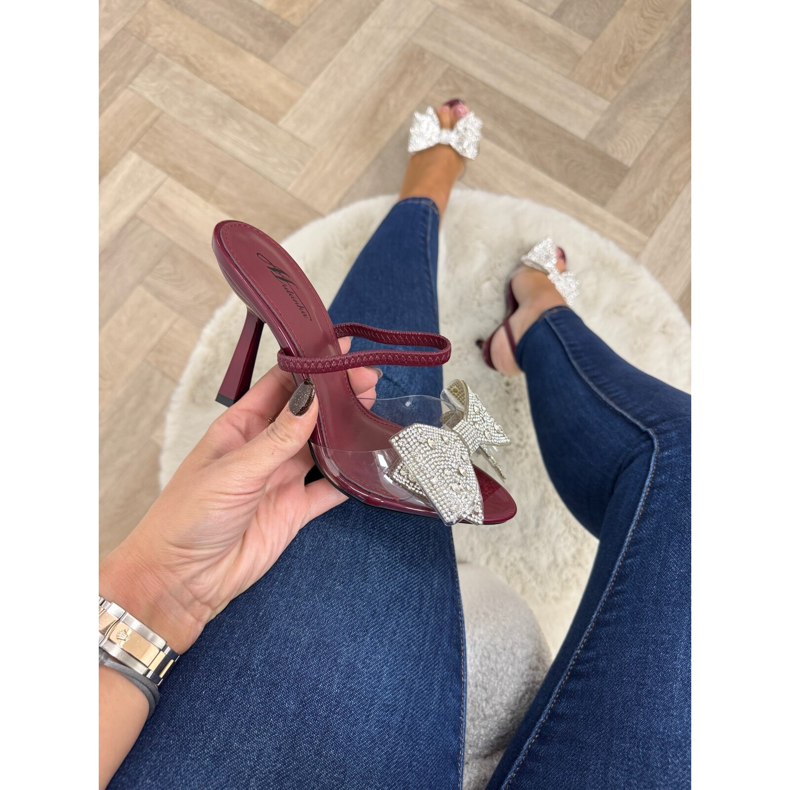 Party Heels Diamonds Bow OK-101 Bordeaux